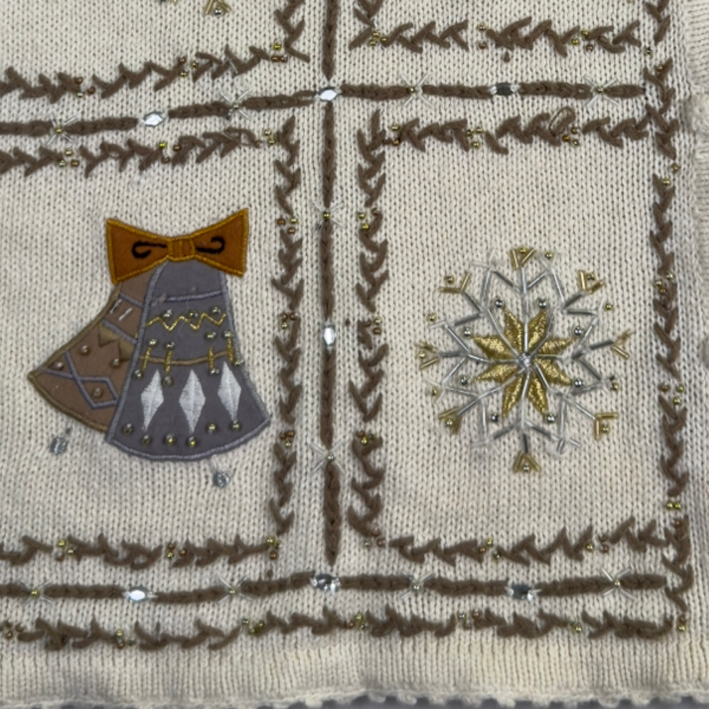 Vintage Christmas Cardigan Hand Embroidered Beaded Rocking Horse Snowman Size L - Picture 13 of 15
